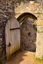 Old Wooden door at Carisbrooke Castle, Newport, the Isle of Wight, England Royalty Free Stock Photo