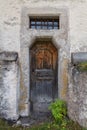 The old wooden door of the church. Rear entrance. Royalty Free Stock Photo
