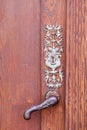 Old Wooden Door, Close Up View Of Latch And Lock