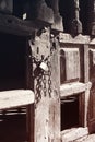 An old wooden door closed with chains and padlock Royalty Free Stock Photo