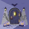 Old wooden door is decorated for Halloween Royalty Free Stock Photo