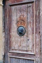 Lion Head Knocker on Old Wooden Door, Zagreb, Croatia Royalty Free Stock Photo