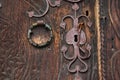 old wooden door with forged ironwork Royalty Free Stock Photo