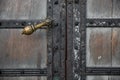 Old wooden door with golden knob in Lund Sweden Royalty Free Stock Photo