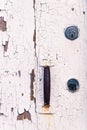 Old wooden door with handle and locks Royalty Free Stock Photo