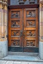 Old wooden door in historical center of Stockholm, Sweden