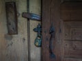 The Old Wooden Door With Latch And Lock