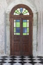 Old wooden door from medieval era found in Alsace region of Fran Royalty Free Stock Photo