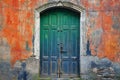 Old wooden door in the old town of Burano, Venice, Italy