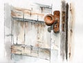 Old wooden door with an old paint and copper handle Royalty Free Stock Photo