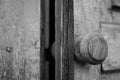 Old wooden door with a round knob, bw Royalty Free Stock Photo