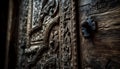 Old wooden door with rusty lock and ornate brass handle generated by AI