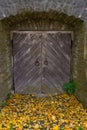 Old wooden door, and stone wall Royalty Free Stock Photo