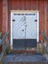 Old wood door with old tools in an attempted burglary Royalty Free Stock Photo