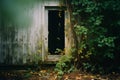 an old wooden door with vines growing around it