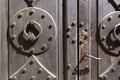 Old wooden door with vintage ornaments Royalty Free Stock Photo