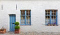 Old wooden door and window on the brick wall background Royalty Free Stock Photo