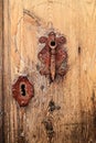 Old wooden door with wrought iron details Royalty Free Stock Photo