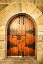 Old wooden door with wrought iron details