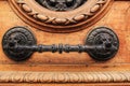 Old wooden door with wrought metal details