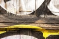 Old wooden doors painted on the street in various spray colors. Vector