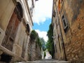 OLD WOODEN DOORS AND STONE STAIRS, PULA, CROATIA Royalty Free Stock Photo