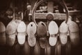 Old wooden dutch clogs on in house Royalty Free Stock Photo