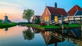 Zaanse Schans Netherlands, historical wooden windmills in winter Zaanse Schans Holland during sunset Royalty Free Stock Photo