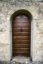 Old wooden entrance door to the Christian church Royalty Free Stock Photo