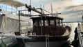 Old Wooden Fishing Boat Anchored At Harbor