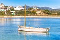 Old wooden fishing boat at bay of Porto Petro, Majorca Spain Royalty Free Stock Photo