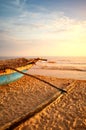 Old wooden fishing boat on a tropical beach at sunset, Sri Lanka Royalty Free Stock Photo