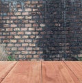 Old wooden floor on brick wall ,grung background