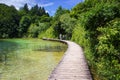 Old wooden footpath in Plitvice lakes in Croatia Royalty Free Stock Photo