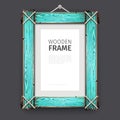 Old Wooden Frame with Cyan Paint