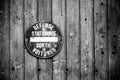 Wooden garage door with no parking text in French \