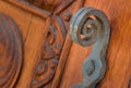 Old wooden gate, iron handle fragment Royalty Free Stock Photo