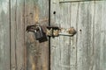 Old wooden gate with Chain key lock Royalty Free Stock Photo