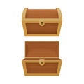 Old wooden and golden chest with opened and closed lid. Pirate treasure. Vintage trunk.Cartoon style illustration.