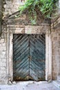 Old wooden green doors in Montenegro in Kotor