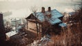 An old wooden house. Beautiful view from the window. Royalty Free Stock Photo