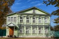 Old wooden house end of the 19th century with traditional carved details in the historical center of Tver city