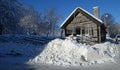 An old wooden house on a sunny winter day