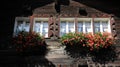 Old Wooden House Window Decorative With Geraniums Flowers Royalty Free Stock Photo