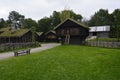 Oslo, Norway, September 2022: Old wooden houses with grass roofs exhibited at The Norwegian Museum of Cultural History Royalty Free Stock Photo