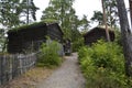 Oslo, Norway, September 2022: Old wooden houses with grass roofs exhibited at The Norwegian Museum of Cultural History Royalty Free Stock Photo