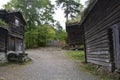 Oslo, Norway, September 2022: Old wooden houses with grass roofs exhibited at The Norwegian Museum of Cultural History Royalty Free Stock Photo