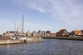 Old wooden houses at harbor of old dutch village Marken Royalty Free Stock Photo