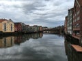 Old wooden houses with Nidelva river, Trondheim, Norway. Royalty Free Stock Photo