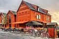 Old wooden houses in the old center around the harbor of Oulu. Royalty Free Stock Photo